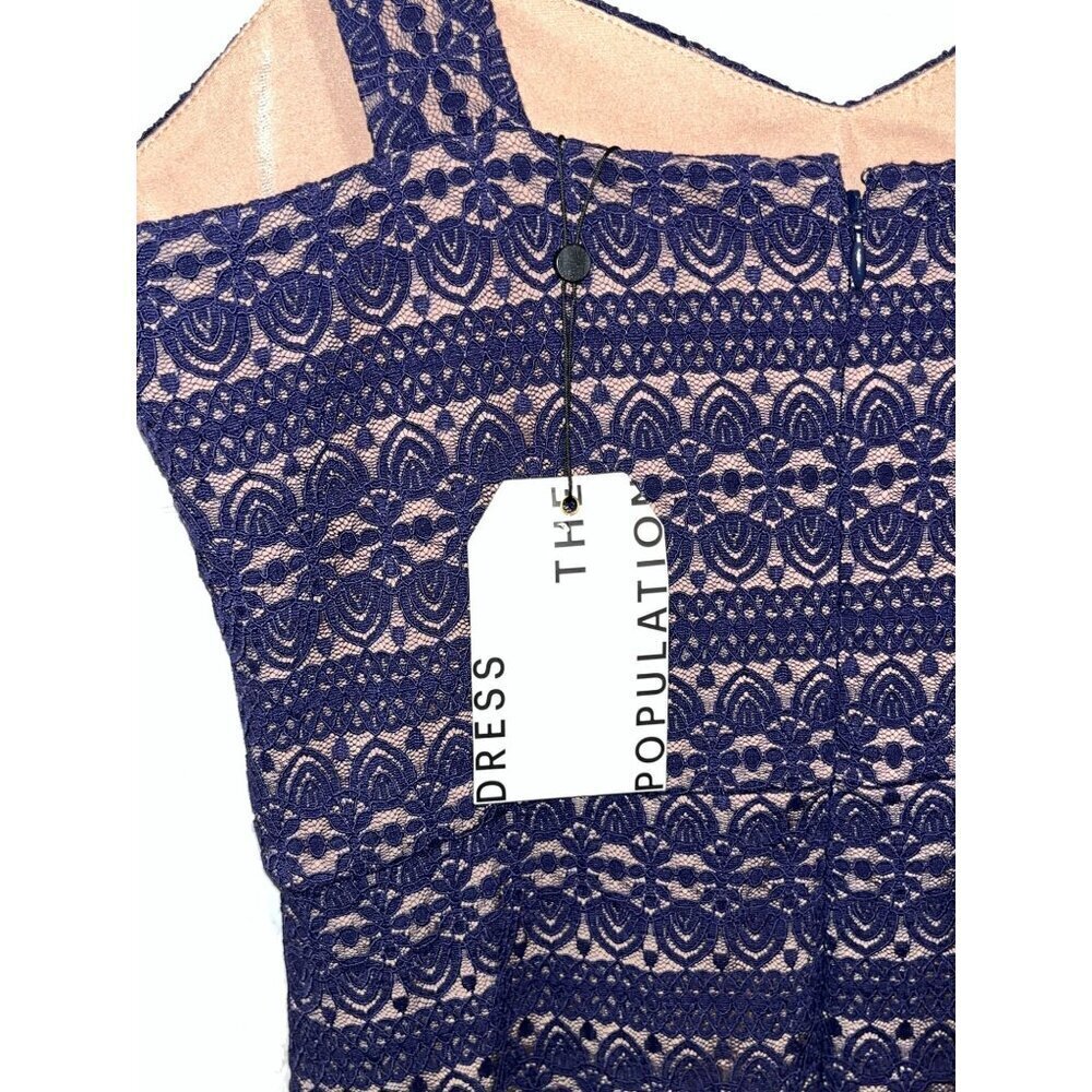 NWT Dress The Population Navy Nicole Lace Sheath Midi Dress  Women's Size L - Picture 7 of 13